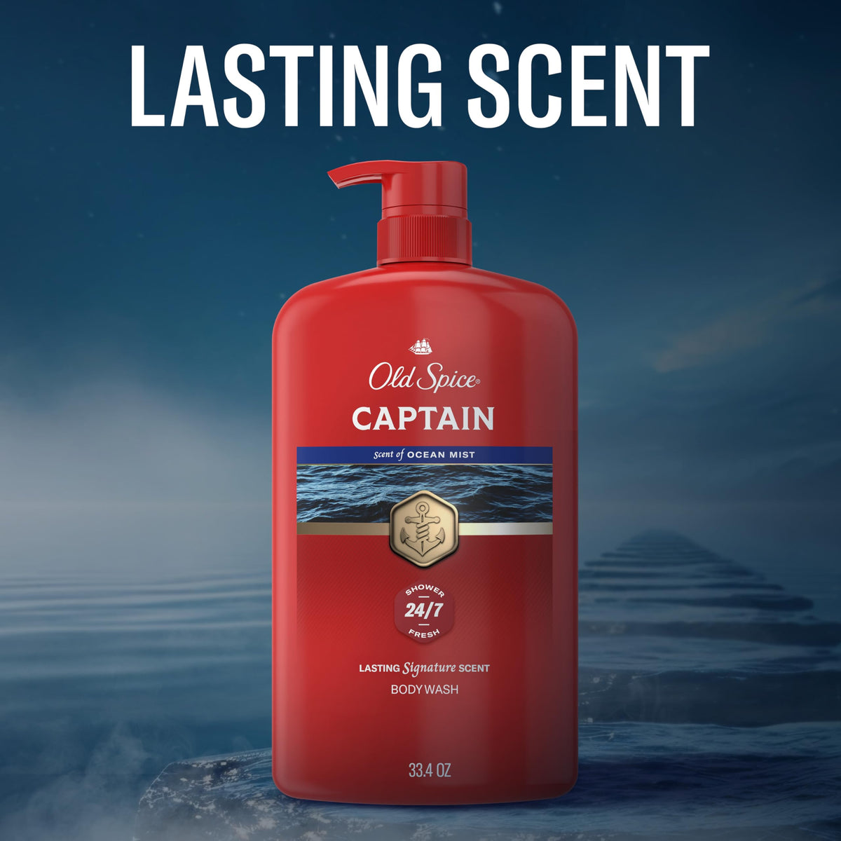 Old Spice Refreshing Body Wash for Men, 3X Defense, 24/7 Shower Fresh with Long Lasting Scent, Red Collection, Captain with Bergamot Scent, 33.4 oz Old Spice