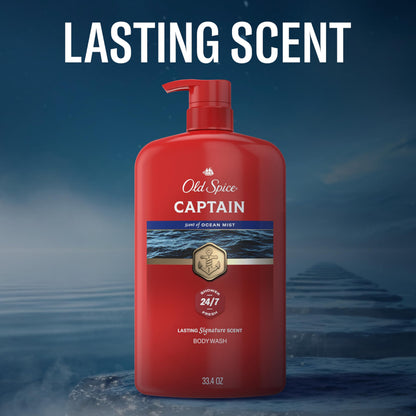 Old Spice Refreshing Body Wash for Men, 3X Defense, 24/7 Shower Fresh with Long Lasting Scent, Red Collection, Captain with Bergamot Scent, 33.4 oz Old Spice