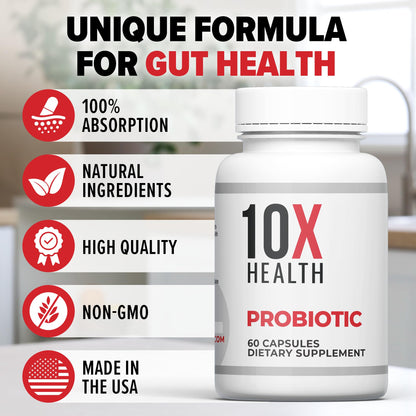 10X Health Probiotics for Men - 60 Capsules Immune Support Supplement & Probiotics for Digestive Health with Lactobacillus Rhamnosus, 10X Health System