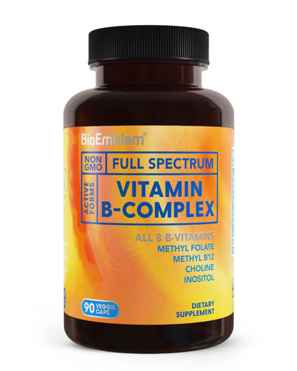 BioEmblem Vitamin B-Complex - All 8 Active Forms with Methyl Folate, Methyl B12, B6, Biotin Plus Choline Inositol, Supports Energy, Metabolism, Brain, Heart Health BioEmblem