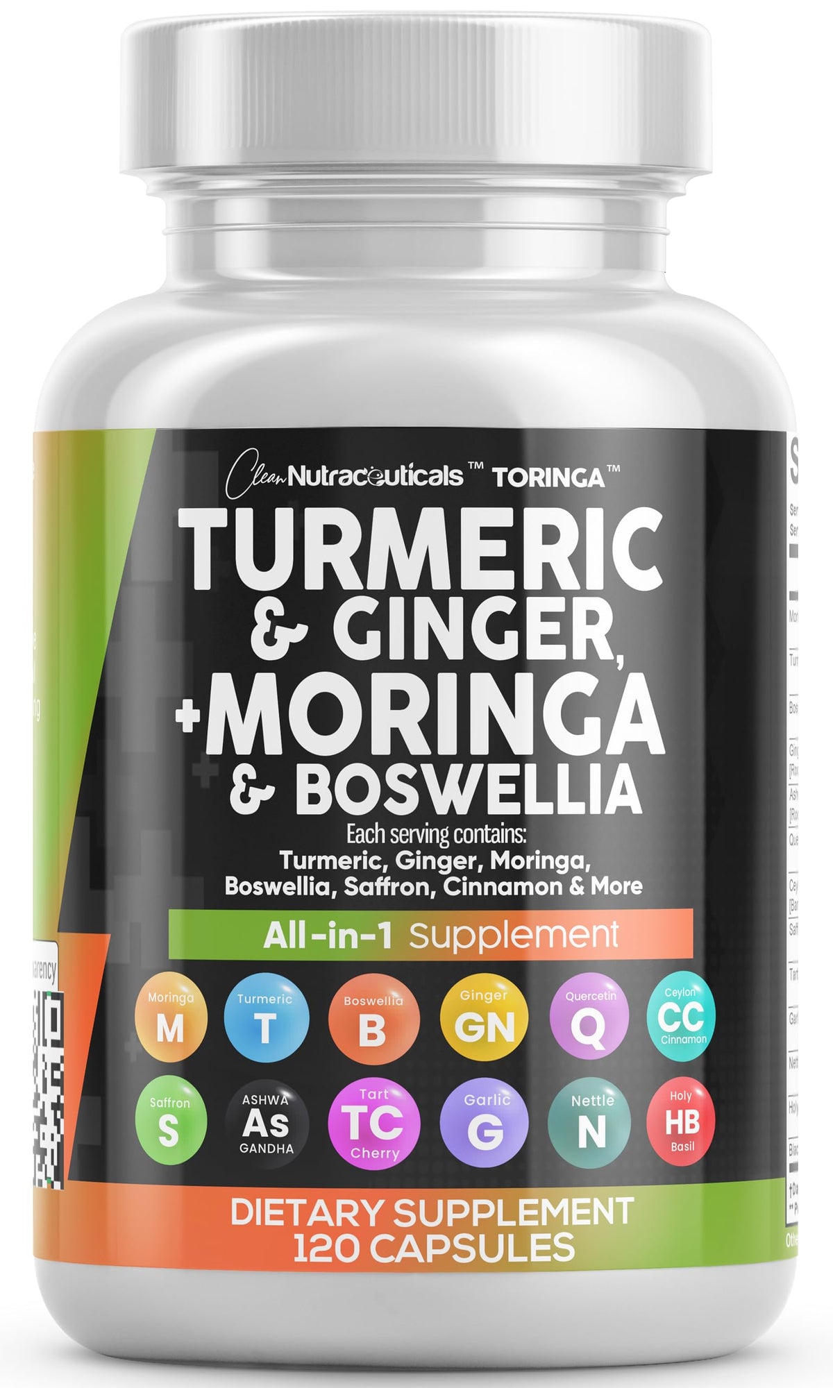 Clean Nutraceuticals Turmeric Moringa Supplement | Ginger Boswellia Saffron - Supplement for Women and Men with Ceylon Cinnamon Clean Nutraceuticals