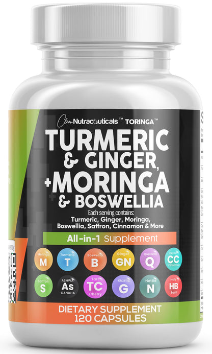 Clean Nutraceuticals Turmeric Moringa Supplement | Ginger Boswellia Saffron - Supplement for Women and Men with Ceylon Cinnamon Clean Nutraceuticals