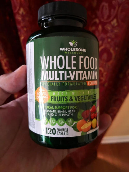 Wholesome Wellness Whole Food Multivitamin for Men - Natural Multi Vitamins, Minerals, Organic Extracts - Vegan Vegetarian - 120 Tablets Gsupps Australia