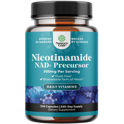 Vitamin B3 Niacinamide 500mg Capsules - Mitochondrial Energy and Potent Skin Supplement - Vitamin B3 Niacin Flush Free and Nicotinamide 500mg - Flush Free Niacin Supplement - 60 Count Gsupps Australia