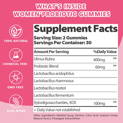 Itiban Feminine Vaginal Probiotics Gummies, Supports pH Balance & Digestive Health, Slippery Elm for Women, Suagr-Free Itiban