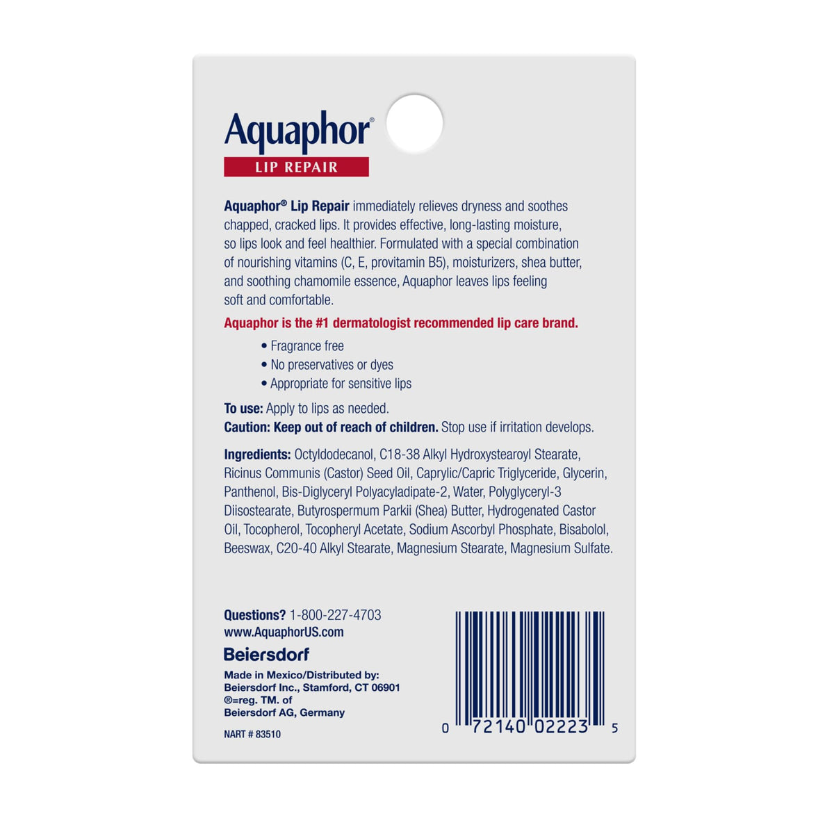 Aquaphor Lip Repair Ointment, Value Pack, 2 x 0.35 FL OZ Aquaphor