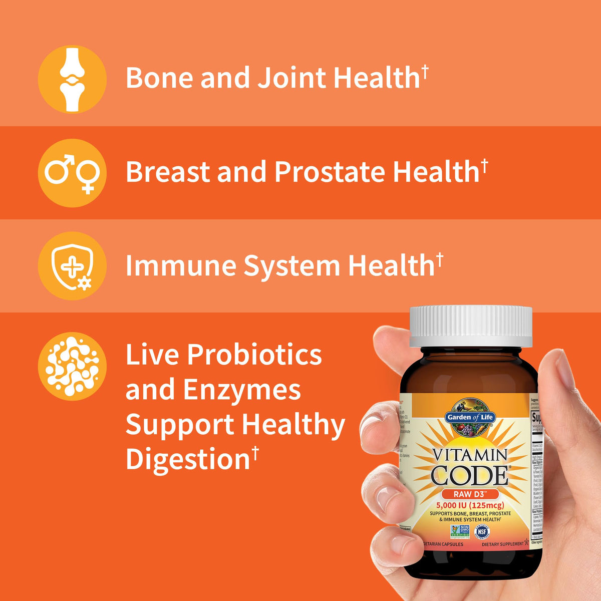 Garden of Life Vitamin D, Vitamin Code Raw D3, Vitamin D 2,000 IU, Raw Whole Food D3 Supplements with Chlorella, Fruit, Veggies & Probiotics Garden of Life