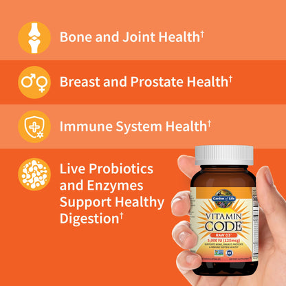 Garden of Life Vitamin D, Vitamin Code Raw D3, Vitamin D 2,000 IU, Raw Whole Food D3 Supplements with Chlorella, Fruit, Veggies & Probiotics Garden of Life