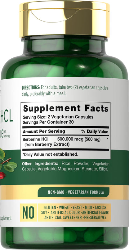 Carlyle Berberine HCL Supplement | 500,000mcg | 60 Capsules | Vegetarian, Non-GMO, Gluten Free Carlyle