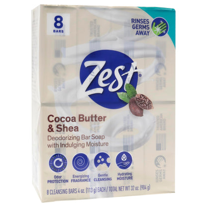 Zest Bar Soap - 8 Bars - Enriched With Cocoa Butter And Shea for Ultra Moisturizing Cleansing - Leaves Your Body Feeling Silky Smooth And Deeply Moisturized Zest