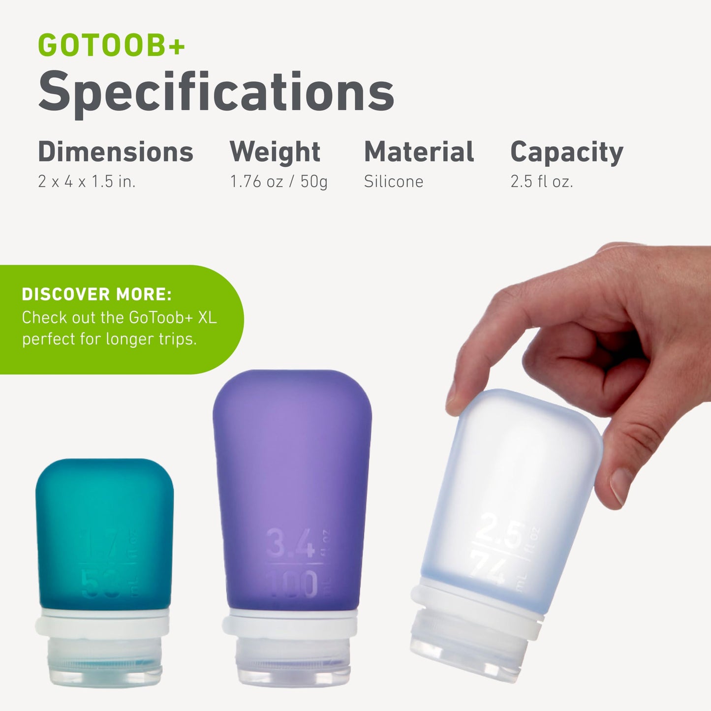 humangear GoToob+ 3-Pack, Large (3.4 fl oz), Clear/Purple/Teal | Refillable & Leak-Proof Silicone Travel Size Bottles with Locking Cap for Toiletries, Camping & TSA Carry-On Gsupps Australia