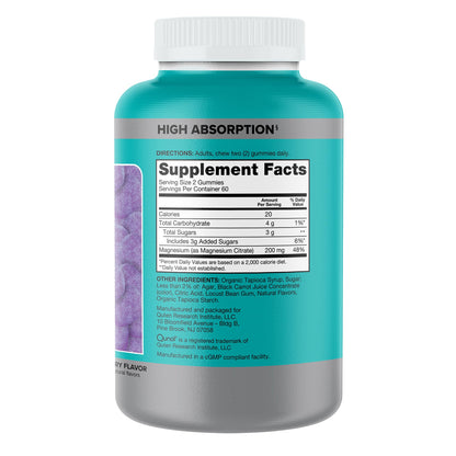 Qunol Magnesium Gummies for Adults, 200mg Elemental Magnesium (from 1,750mg Magnesium Citrate), High Absorption Magnesium Supplement, Supports Nerve, Qunol