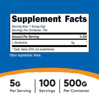 Nutricost L-Glutamine Powder (500 Grams) Unflavored - Gluten Free & Non-GMO, 100 Servings Nutricost