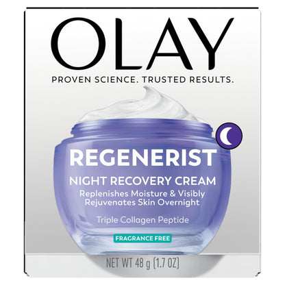 Olay Night Cream for Face, Anti-Aging Face Moisturizer for Women - Fragrance-Free Skin Care, Anti-Wrinkle, Exfoliate, Smooths Texture - Triple Collagen Cream, Niacinamide, Pro-Vitamin B5, 1.7Oz Olay