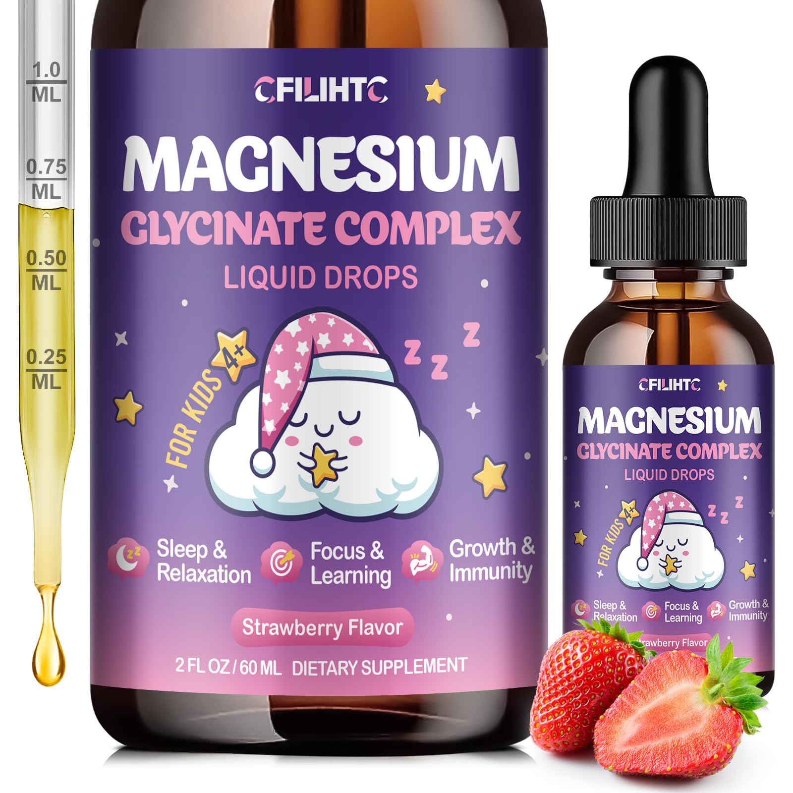 Magnesium Glycinate Liquid for Kids - Magnesium Bisglycinate Drops with L-Theanine, Chamomile & Vitamin B6, B12, C, D3 for Sleep, Relaxation, Immune Support, Calm & Focus - 2 Fl Oz, Strawberry Flavor CFILIHTC buy australia supplements