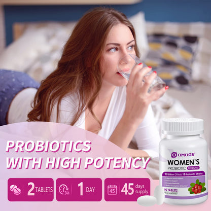 OMOGS Women's Probiotic, with Cranberry Extract, Organic Prebiotics & Vitamin C, 90 Billion CFUs,18 Strains, Help for Boost Immune, Digestive, Gut Health & Women's Health OMOGS
