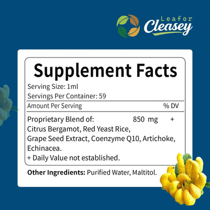 LeaforClensey Citrus Bergamot Liquid Drops for High Cholesterol, Bergamot Extract Blend Supplements with Red Yeast Rice & CoQ10 for Heart LeaforClensey