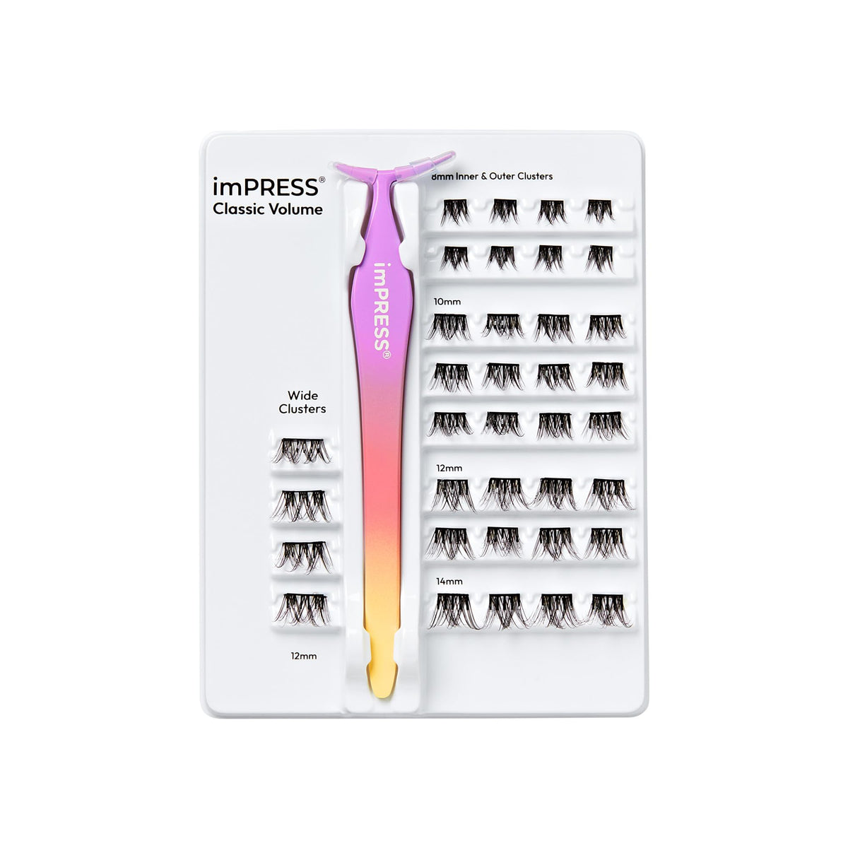 Kiss Impress Falsies Self Adhesive Eyelashes, Press On Lashes, 12mm-14mm Glam Volume Lashes, Black, No Glue Needed, Invisible Band, 36 Lash Clusters & Non-Stick Applicator - Voluminous imPRESS