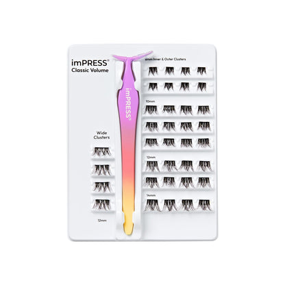 Kiss Impress Falsies Self Adhesive Eyelashes, Press On Lashes, 12mm-14mm Glam Volume Lashes, Black, No Glue Needed, Invisible Band, 36 Lash Clusters & Non-Stick Applicator - Voluminous imPRESS