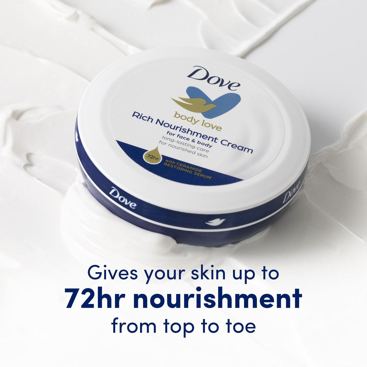 Dove Nourishing Body Care, Face, Hand, and Body Rich Nourishment Cream for Extra Dry Skin with 48-Hour Moisturization, 4-Pack, 2.53 Oz Each Jar Dove