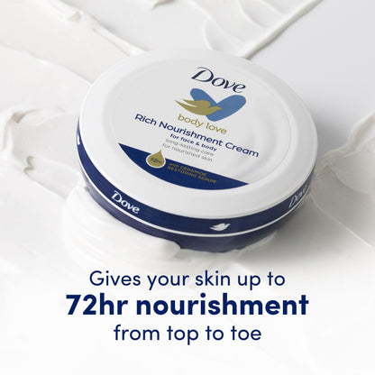 Dove Nourishing Body Care, Face, Hand, and Body Rich Nourishment Cream for Extra Dry Skin with 48-Hour Moisturization, 4-Pack, 2.53 Oz Each Jar Dove