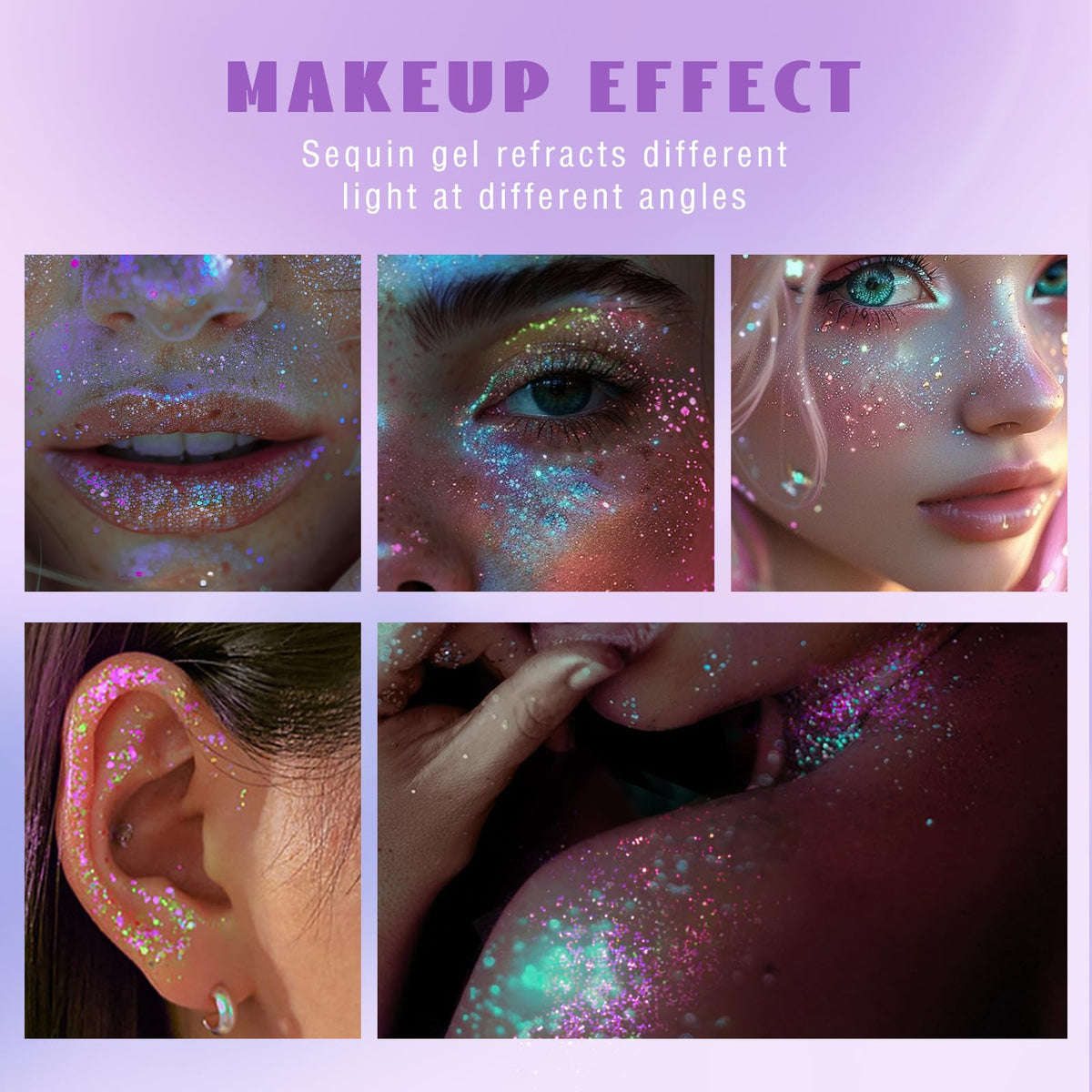 HOSAILY Roll-on Holographic Body Glitter Gel for Face Hair, Chameleon Color Changing Glitter Gel Under Light, Chunky Mermaid Sequins Festival Party Rave Accessories Shimmer Makeup (Sparkling Pink) HOSAILY