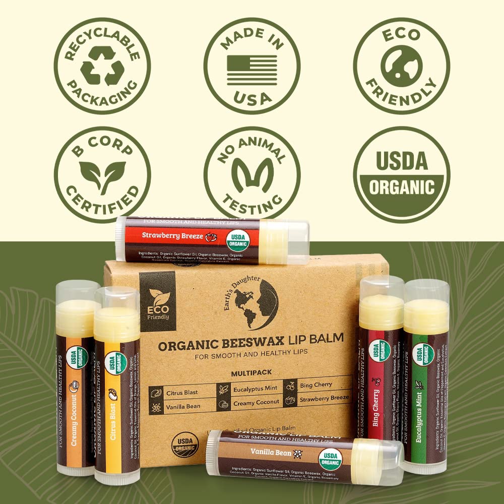 Earth's Daughter Organic Lip Balm - Moisturizing 6-Pack Earth's Daughter