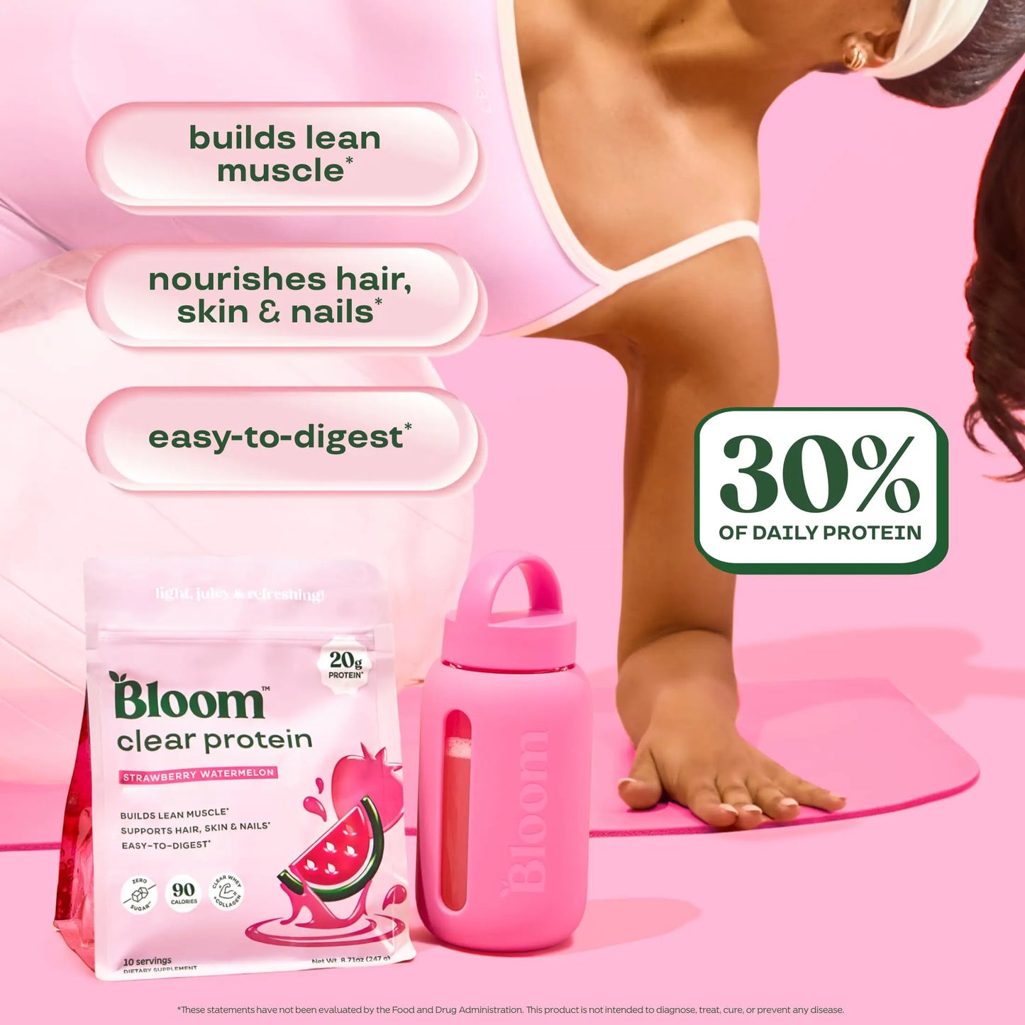 Bloom Clear Protein, Whey Protein Isolate with Collagen Peptides and Digestive Enzymes, 20g Protein, Sugar Free Post Workout Drink Mix, 90 Calories, Bloom Nutrition