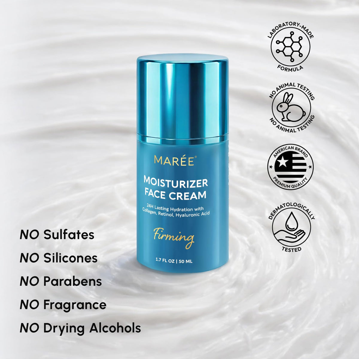 MAREE Face Moisturizer – Firming & Lifting Face Cream for Women with Collagen, Retinol & Hyaluronic Acid – Day & Night Anti-Aging Facial Wrinkle DD Cream Moisturizer for Dry Skin – 1.7 Fl Oz MAREE