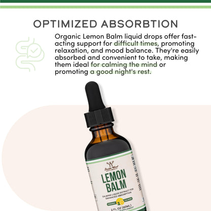 Double Wood Supplements Organic Lemon Balm Tincture - for Digestion & Relaxation 590mg - 2FL OZ, 120 Servings Double Wood Supplements