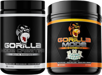 Gorilla Mode Creatine Monohydrate Micronized Powder & Pre Workout (White Gummy Bear)- Massive Pumps | Laser Focus Energy | Improved Muscle Size | Power Output and Strength