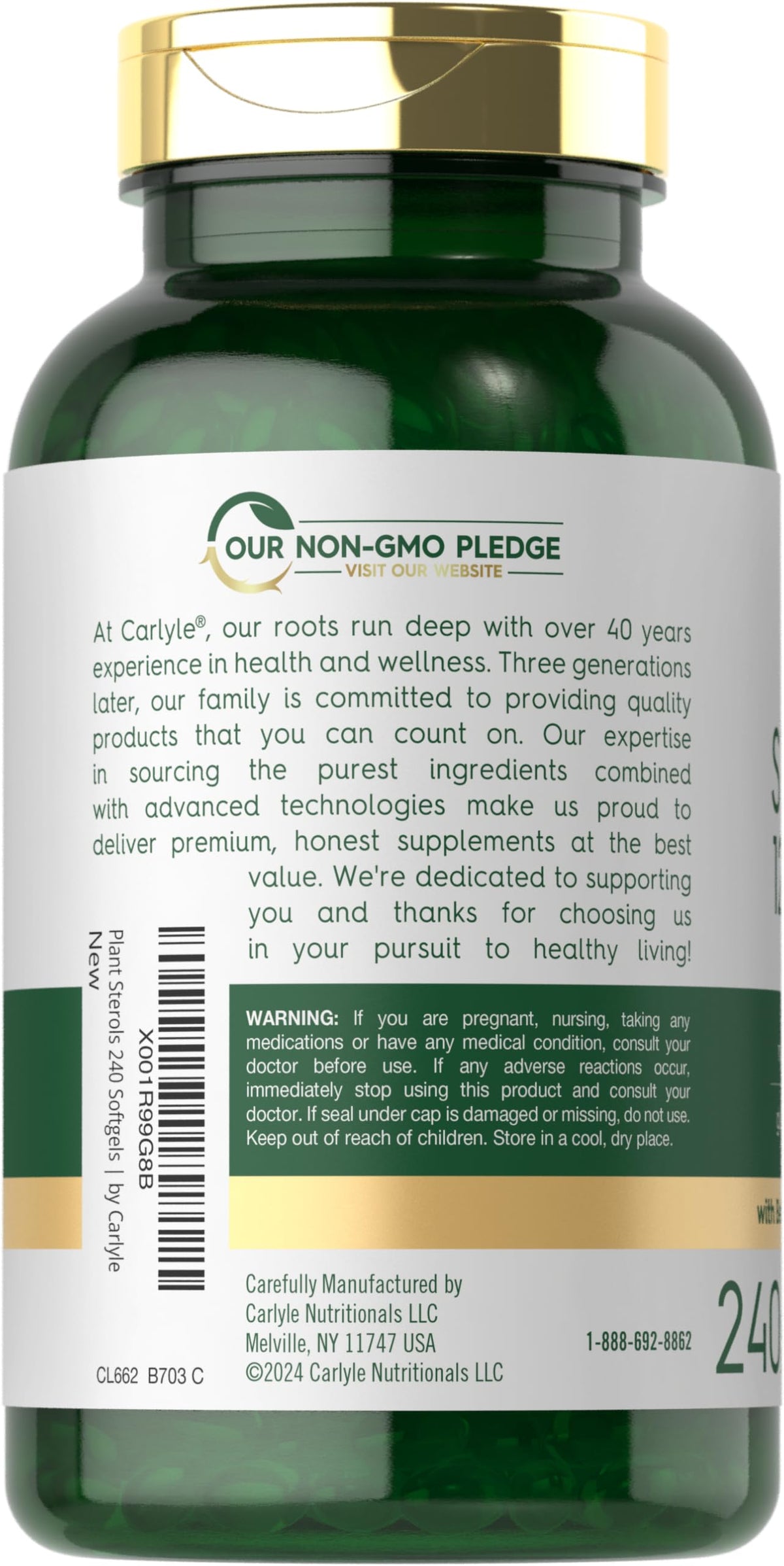 Carlyle Plant Sterols Supplement 1200 mg | 240 Softgels | with Beta Sitosterol | Non-GMO & Gluten Free Carlyle