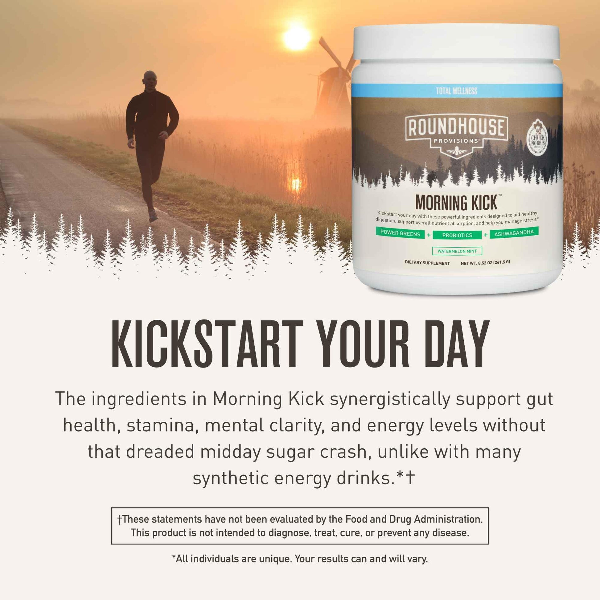 ROUNDHOUSE PROVISION Morning Kick by Chuck Norris - Watermelon Mint Flavor - Greens Superfood Powder with Probiotics, Collagen Peptides & Ashwagandha to Help Support Gut & Joint Health, 3 Pack ROUNDHOUSE PROVISION buy australia supplements