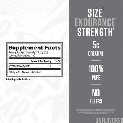 RYSE Creatine Monohydrate Powder - Unflavored - Supports Men & Women Lean Muscle Growth, Strength, Power, and Endurance - Helps Reduce Fatigue and Improve Workout Recovery - 60 Servings