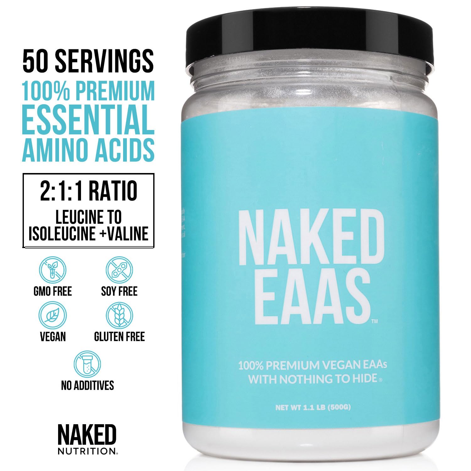 NAKED EAAs Amino Acids Powder - 50 Servings - Vegan Unflavored Essential Amino Acids 500 Grams - Instantized All Natural EAAs Powder Supplement NAKED buy australia supplements