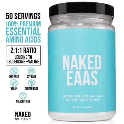 NAKED EAAs Amino Acids Powder - 50 Servings - Vegan Unflavored Essential Amino Acids 500 Grams - Instantized All Natural EAAs Powder Supplement NAKED