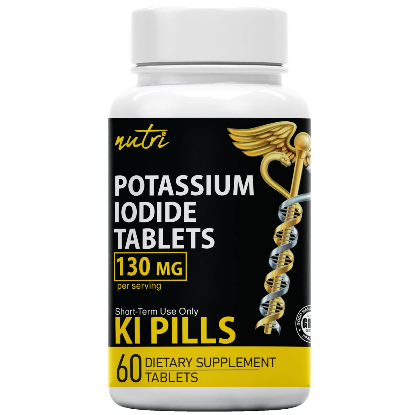 Potassium Iodide Tablets 130 mg - (60 Tablets) 10 Year Shelf-Life EXP 2034 to 2035 - Ki Pills - Yoduro de potasio - Nutri Supplements - 3rd Party Tested Nature's Fusions
