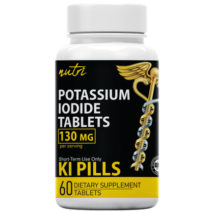 Potassium Iodide Tablets 130 mg - (60 Tablets) 10 Year Shelf-Life EXP 2034 to 2035 - Ki Pills - Yoduro de potasio - Nutri Supplements - 3rd Party Tested Nature's Fusions