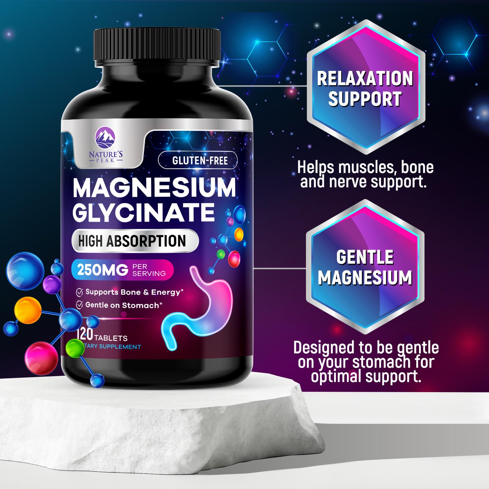 Magnesium Glycinate Supplement 250mg - 100% Chelated & Purified - to Support Sleep, Heart Health, Muscles, & Bone Strength - Best Absorption Magnesium Glycinate Capsules, Bottled in USA - 120 Tablets Nature's Peak buy australia supplements