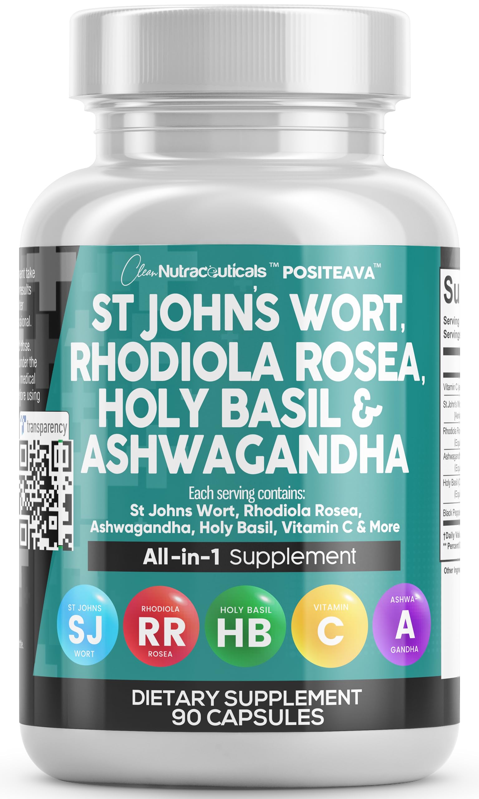 Clean Nutraceuticals St Johns Wort Rhodiola Rosea Holy Basil Ashwagandha - Mood Support for Women and Men with Vitamin C & Black Pepper Extract - 90 Caps Clean Nutraceuticals buy australia supplements