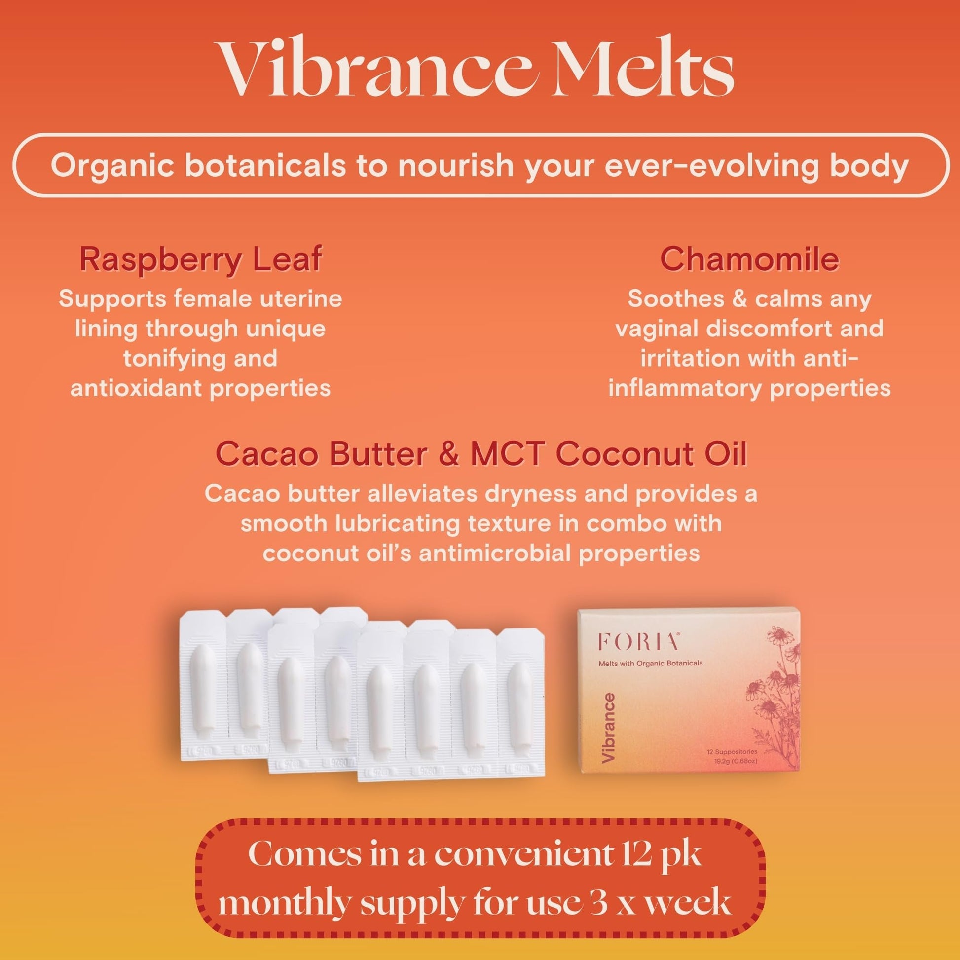 FORIA Vibrance Melts - Organic, Fragrance- Free, Natural Moisturizing Vaginal Suppositories - 12 Count FORIA buy australia supplements