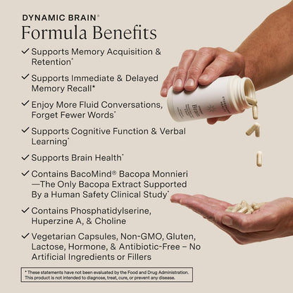 Stonehenge Health Dynamic Brain – BacoMind® Bacopa Monnieri Nootropic – Memory, Recall & Retention – 40 Brain-Boosting Ingredients – Phosphatidylserine, Huperzine A, DHA & Choline – Non-GMO, 60 Caps