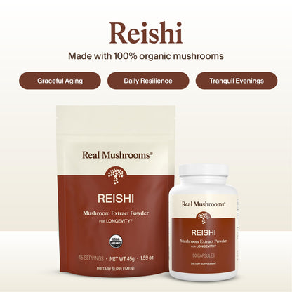 Real Mushrooms Reishi Mushroom Capsules - Handpicked Organic Mushroom Extracts Real Mushrooms
