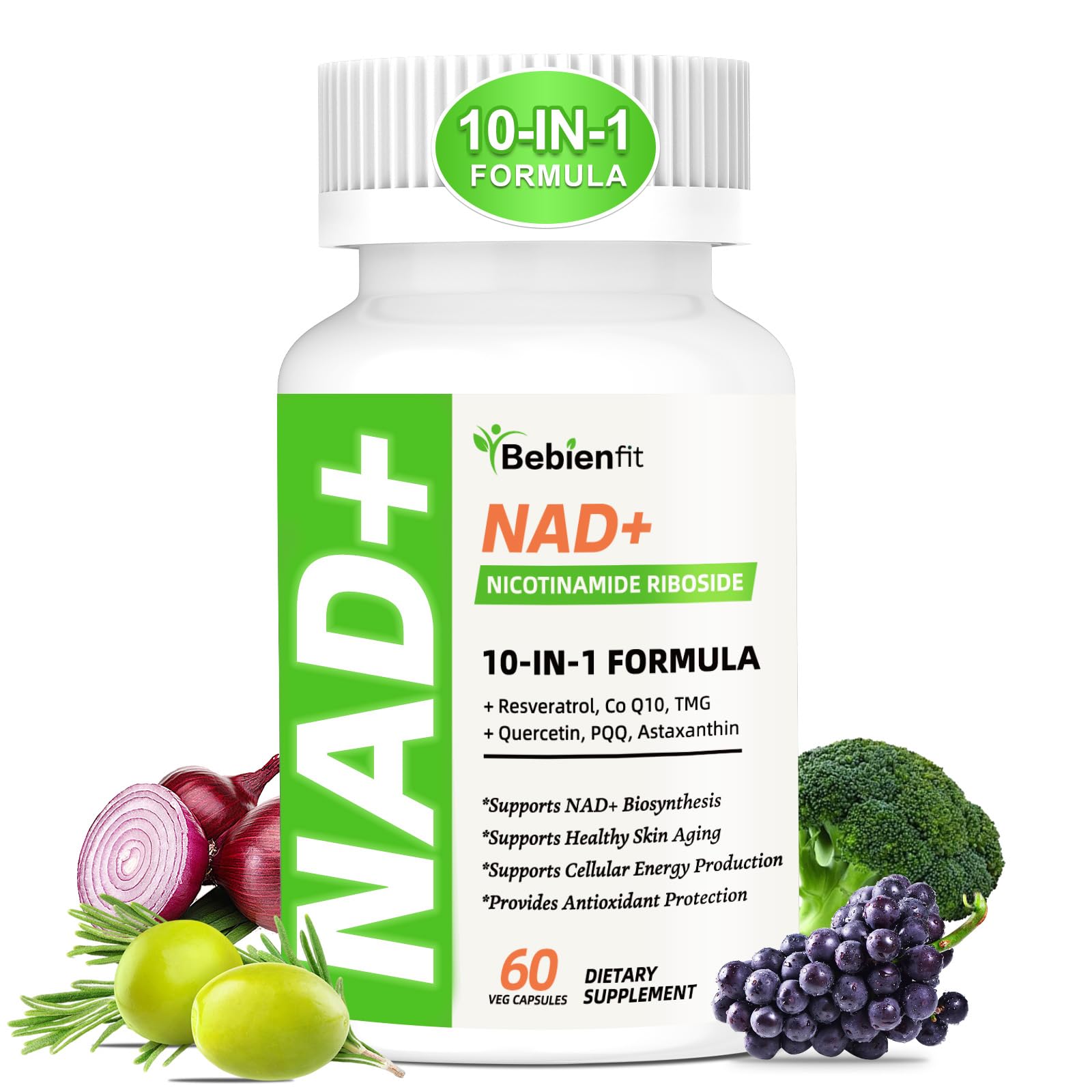 Nad Supplement for Healthy Aging | Energy| Antioxidant| Skin Health| Focus ,10-in-1 Formula with NR,Trans-Resveratrol,CoQ10,Astaxanthin,PQQ,TMG,Quercetin,Olive Fruit Nad+ for Women Men,60 Vegan Caps Bebien fit buy australia supplements