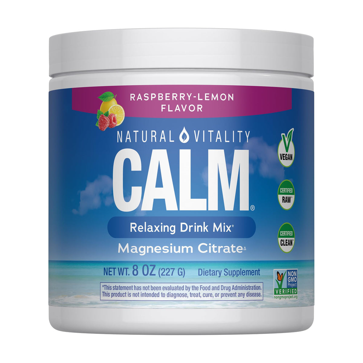NATURAL VITALITY Raspberry Lemon Calm Magnesium Drink Mix, 8 OZ Natural Vitality