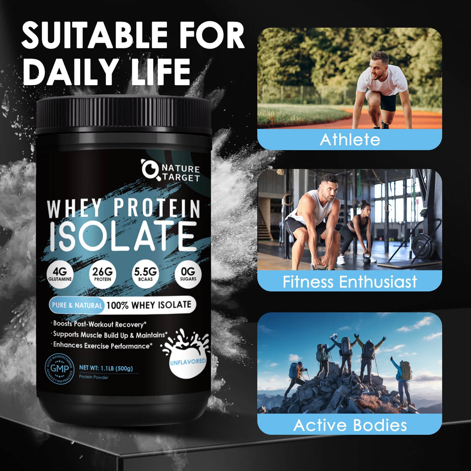 NATURE TARGET Unflavored Whey Protein Isolate - 26g Protein, 0g Sugar, Keto Friendly - No rBGH, Grass Fed - Perfect for Coffee, Baking & Smoothies - 1.10 LB (16 Servings) NATURE TARGET buy australia supplements