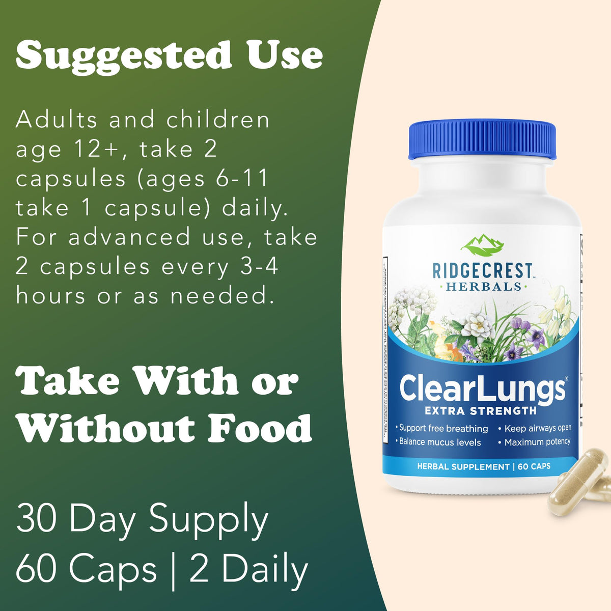 RidgeCrest Herbals ClearLungs Extra Strength, Daily Health Supplement, Natural Lung and Nasal Wellness Formula RidgeCrest Herbals