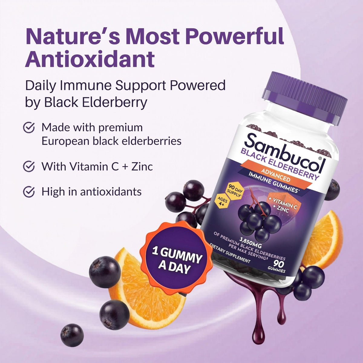Sambucol Elderberry Gummies - Immune Support Supplement for Adults & Kids with Vitamin C & Zinc, Sambucol Elderberry Sambucol