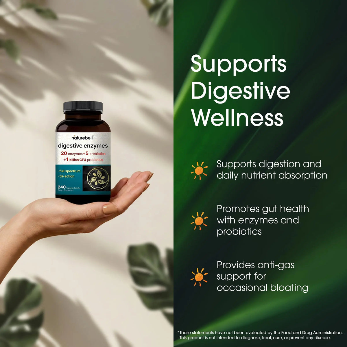 NatureBell Digestive Enzymes - 240 Capsules - Gut & Digestive Health Support Supplement* - with 20 Enzymes, NatureBell