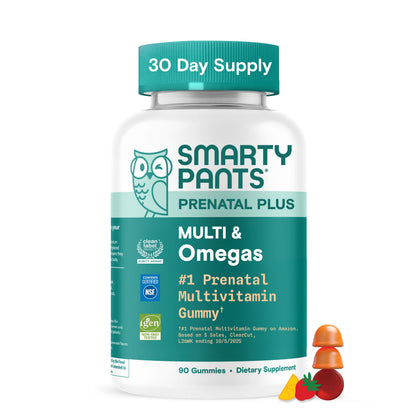 SmartyPants Prenatal Multivitamin Gummies with Omega 3 DHA/EPA, Methylfolate, Biotin, Vitamins D3, C, B12, B6, A, K, and Zinc, Gluten Free, Clean Label SmartyPants